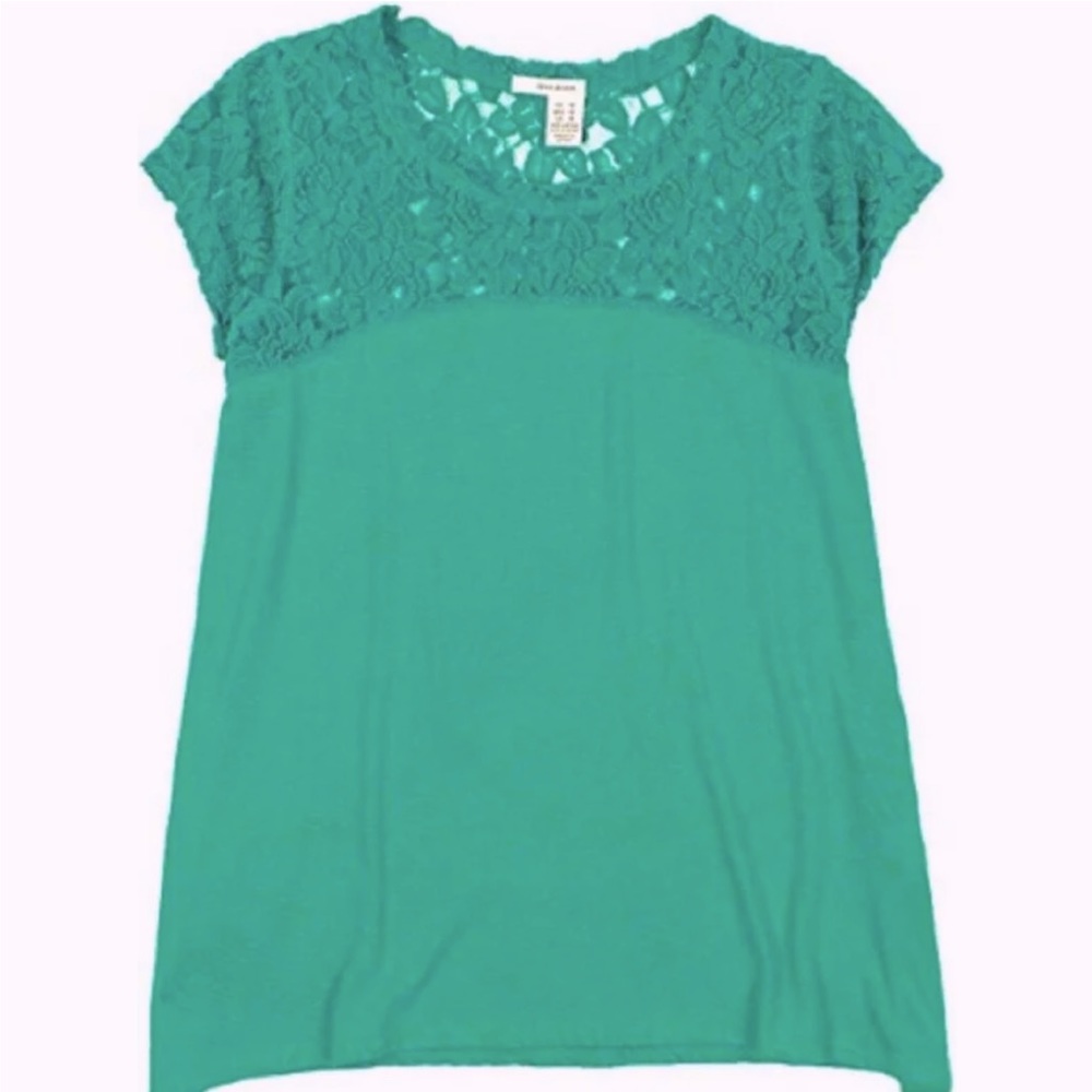 Dkny Jeans Womens Short Sleeve Lace Top Dark Turquoise